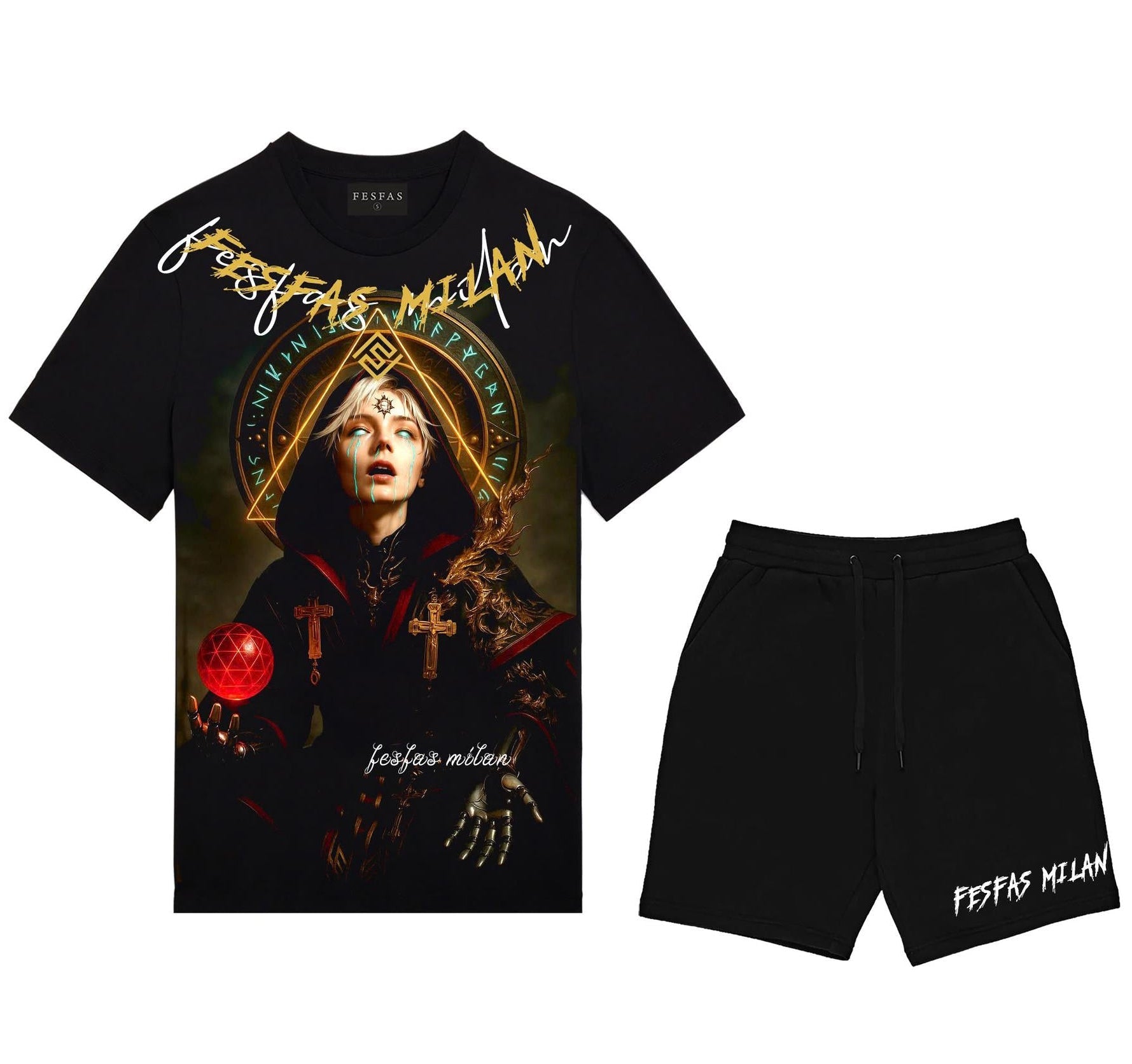 FesFas silent witch-print T-shirt Set | Black | Men