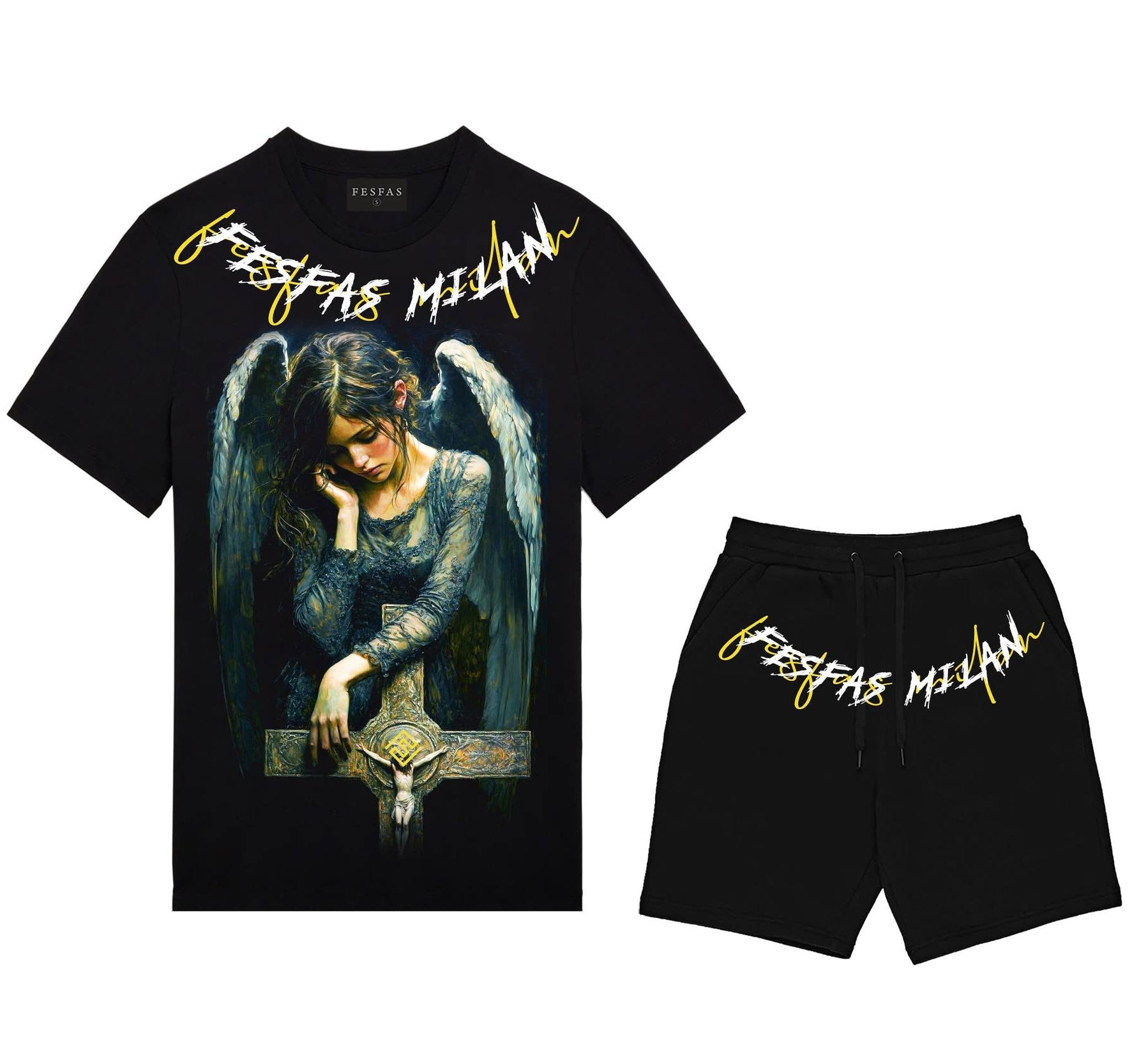 FesFas angel inside-print T-shirt Set | Black | Men