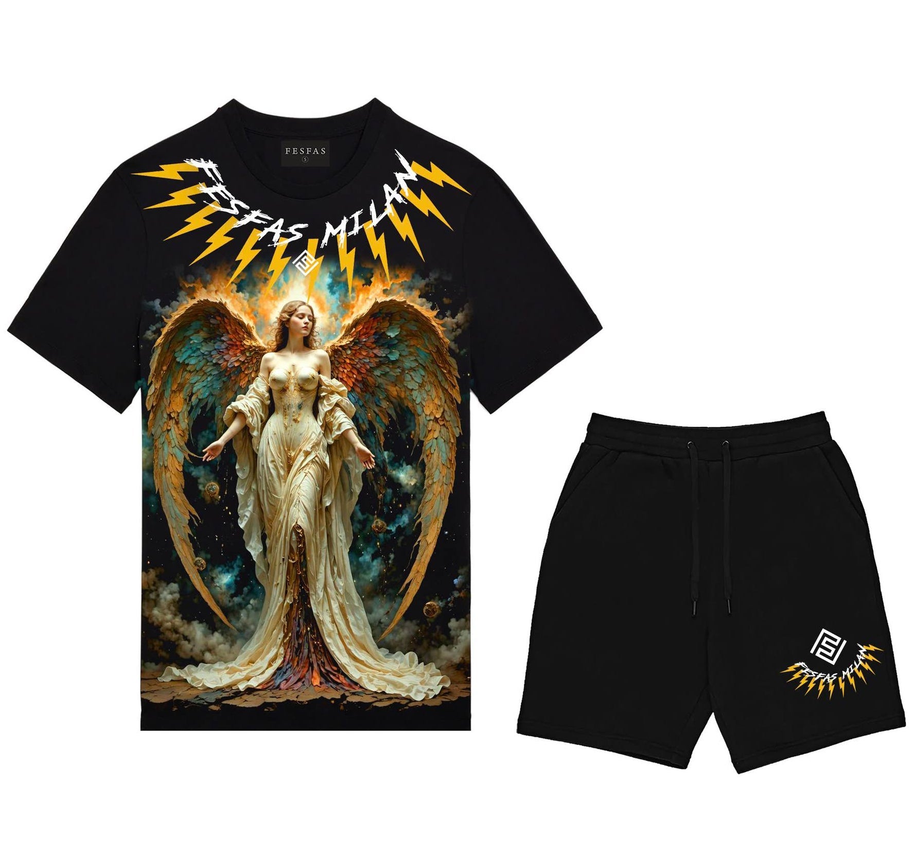 FesFas angel-print T-shirt Set | Black | Men
