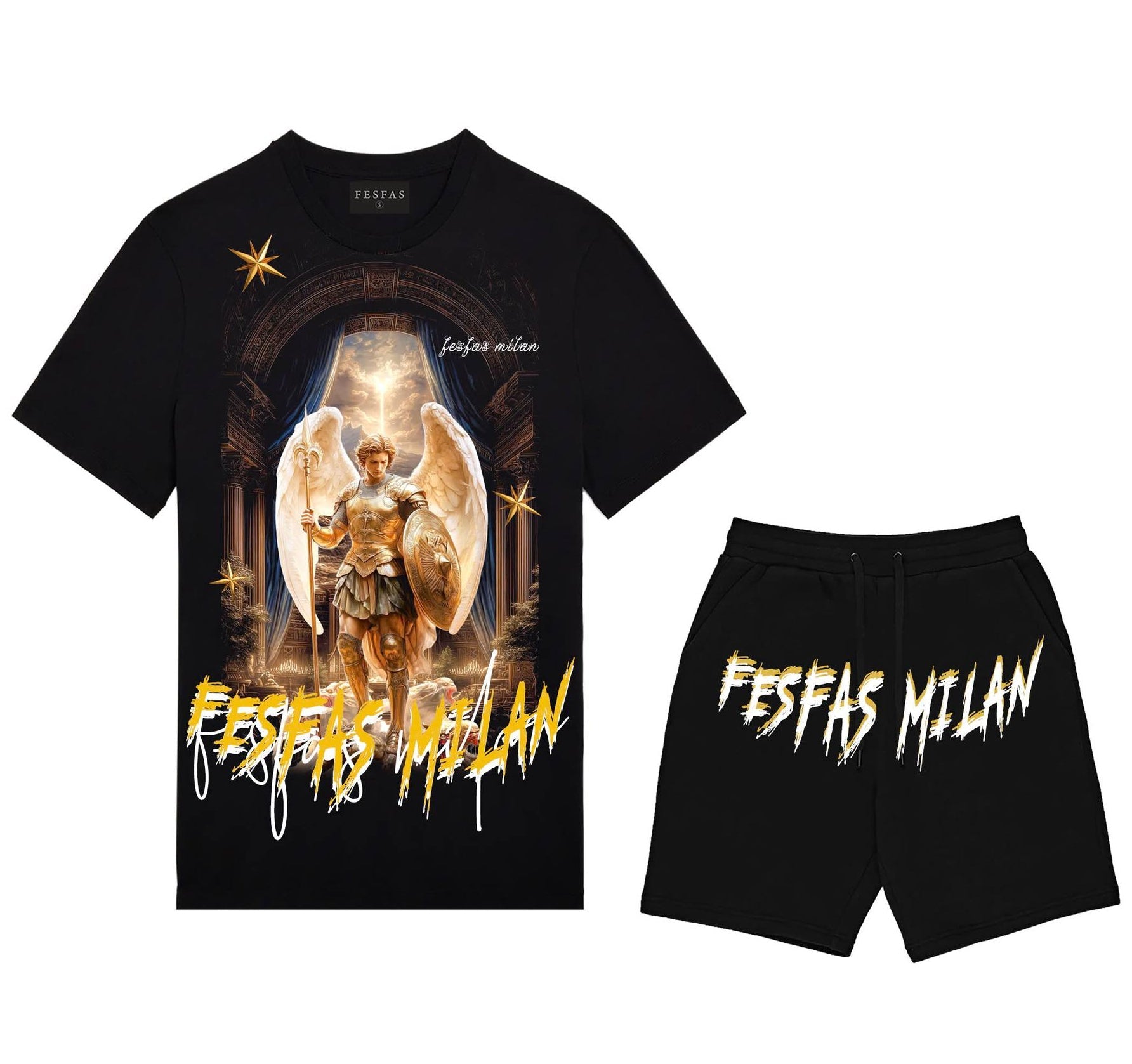 FesFas heaven guardian-print T-shirt Set | Black | Men