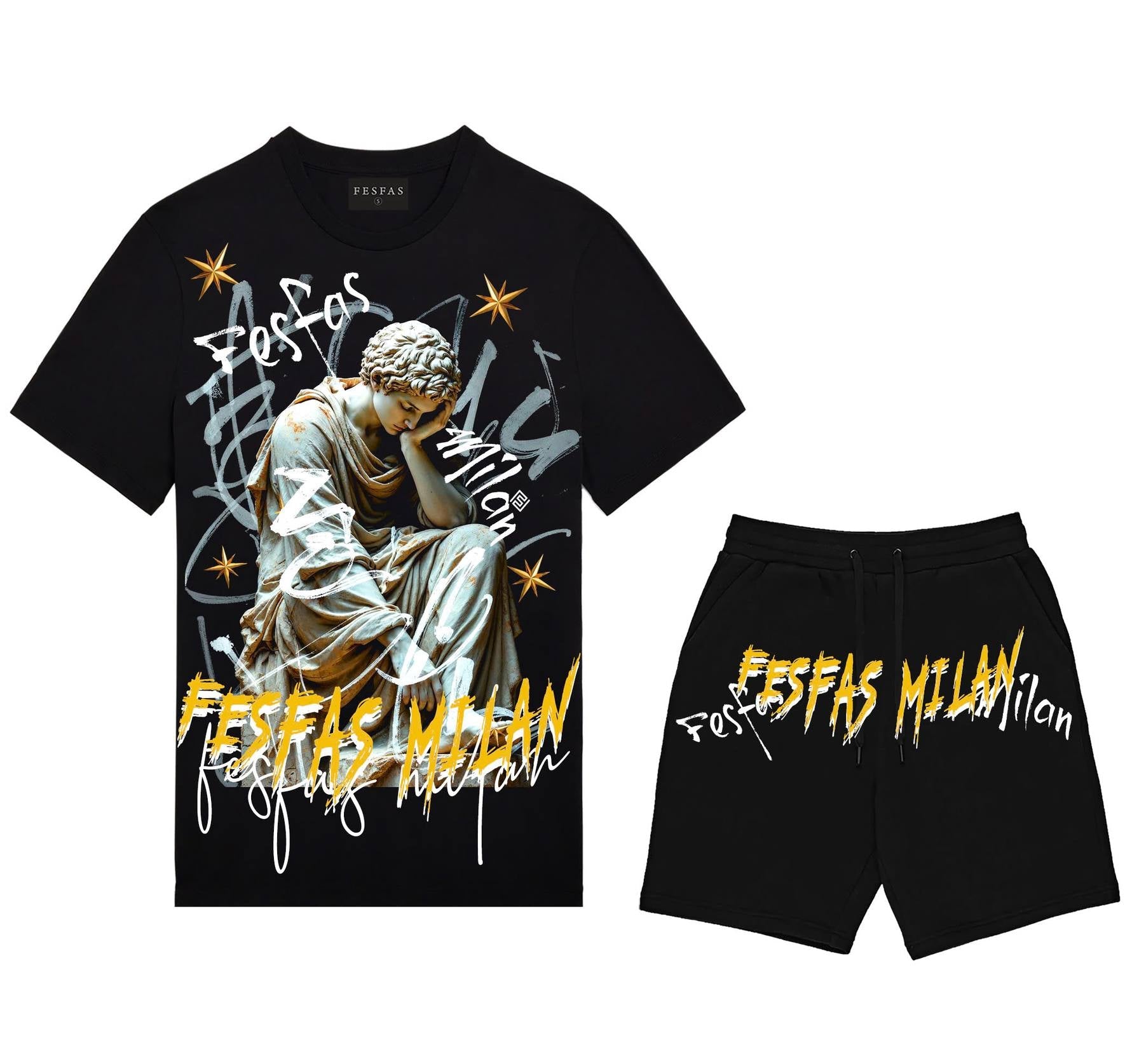 FesFas angel statue-print T-shirt Set | Black