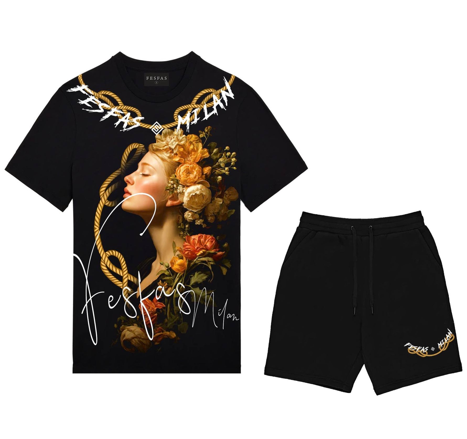 FesFas blooming flowers-print T-shirt Set | Black | Men
