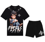 FesFas relaxed boy-print T-shirt Set | Black