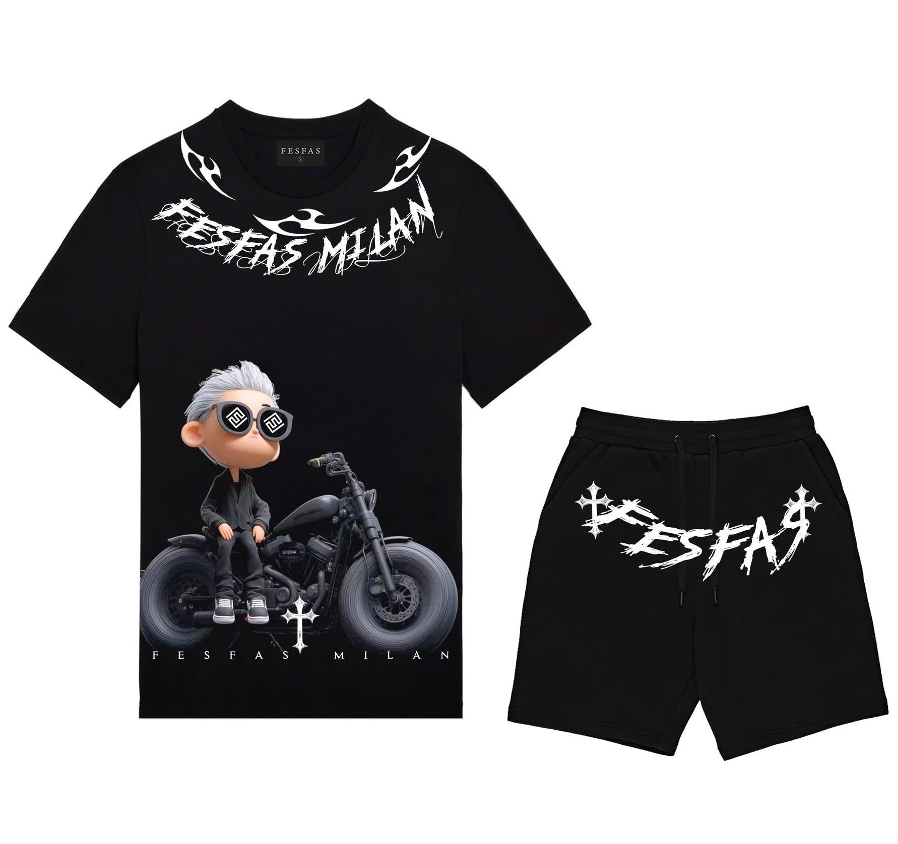 FesFas cool boy-print T-shirt Set | Black