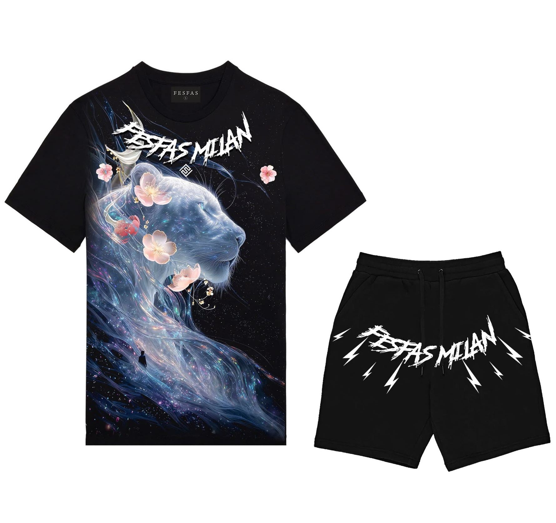 FesFas galaxy lioness-print T-shirt Set | Black