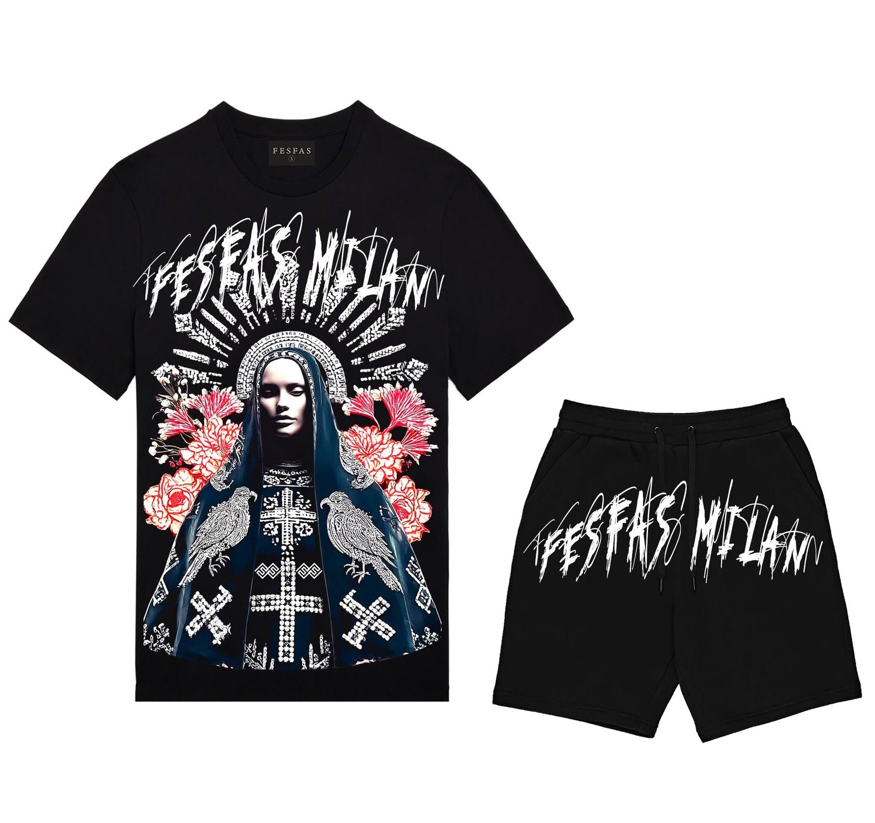 FesFas goddess-print T-shirt Set | Black