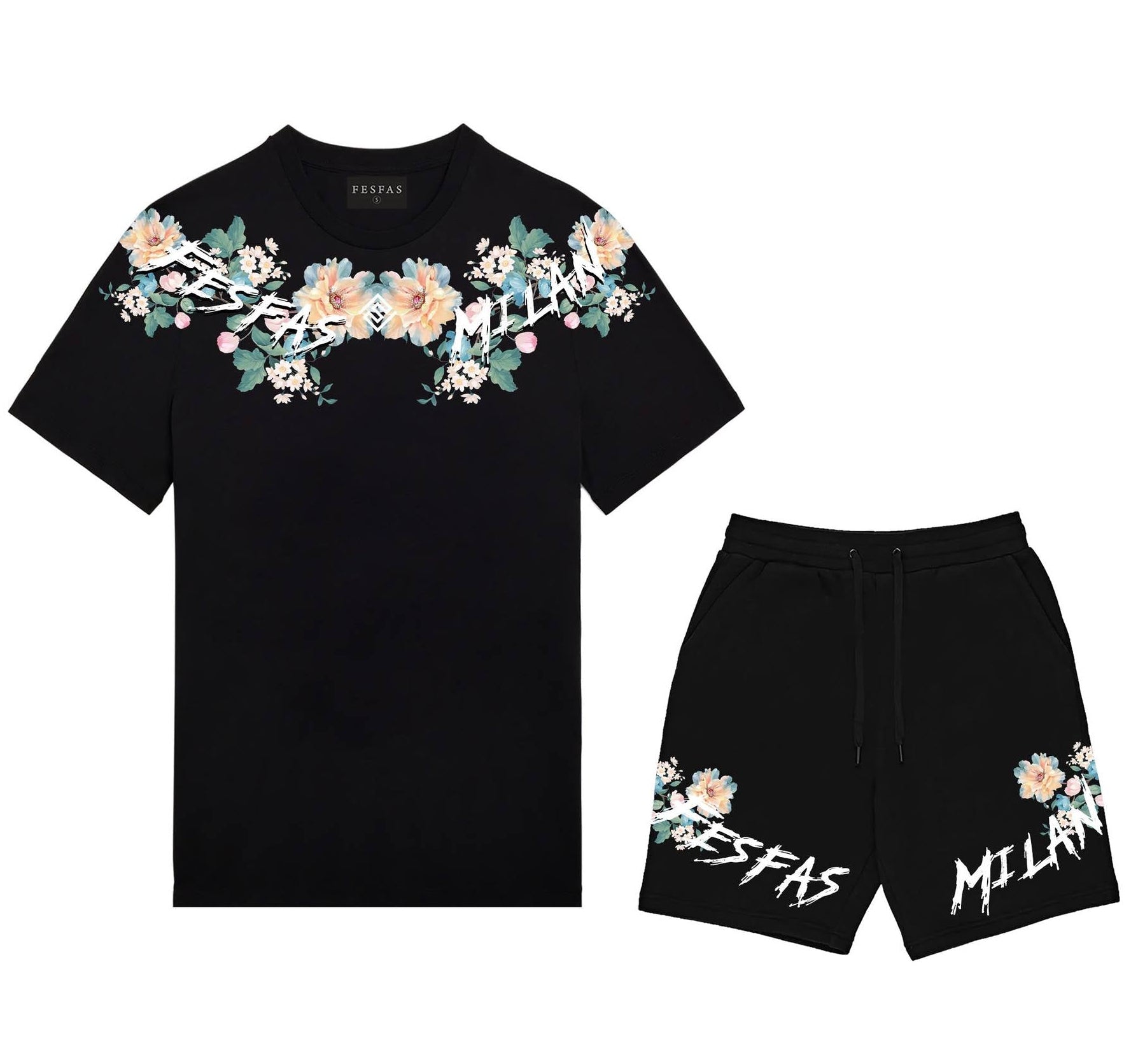 FesFas flowers-print T-shirt Set | Black