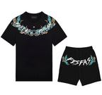 FesFas blue crane-print T-shirt Set | Black