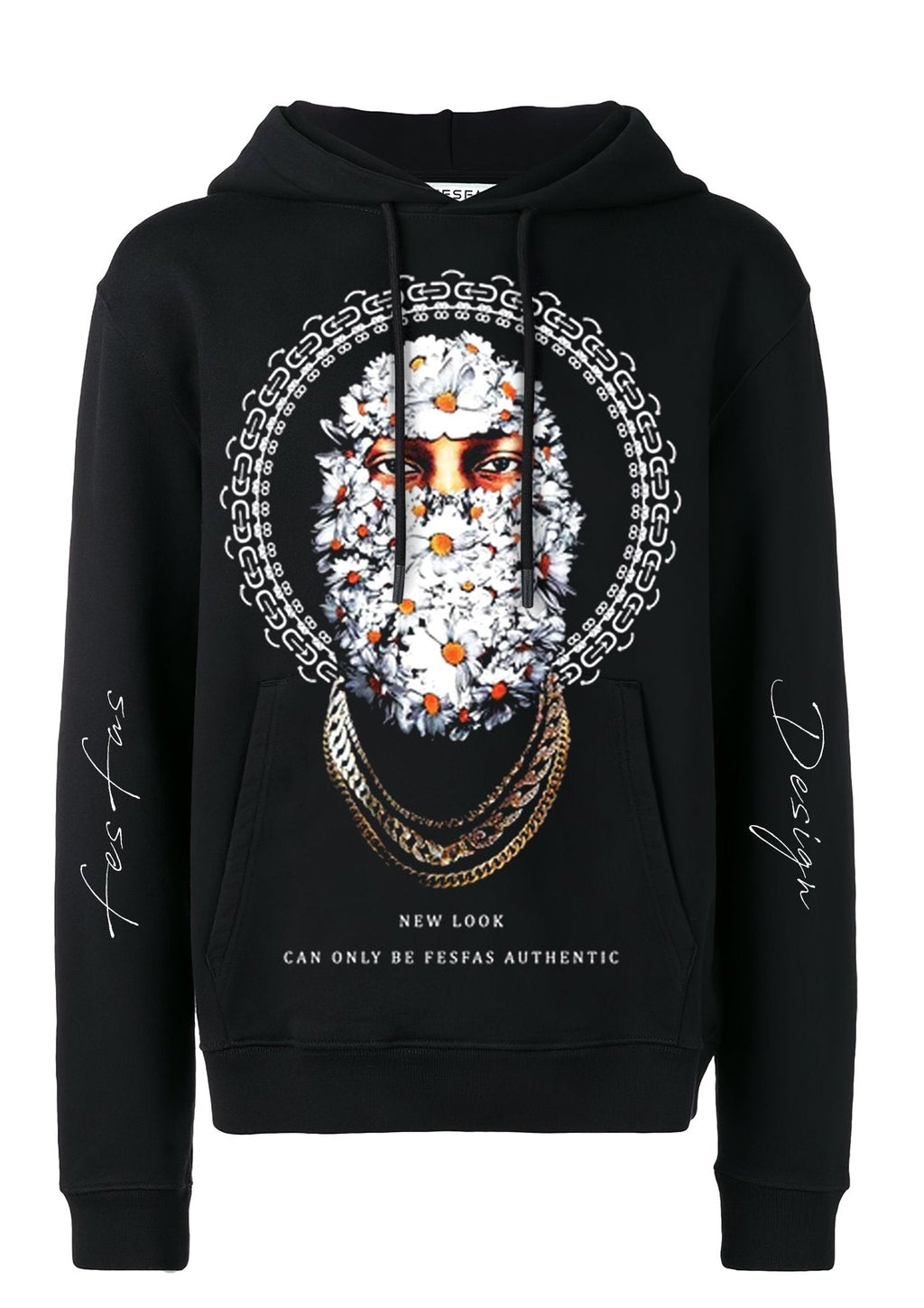 FesFas white chrysanthemum-print Hoodie | Black