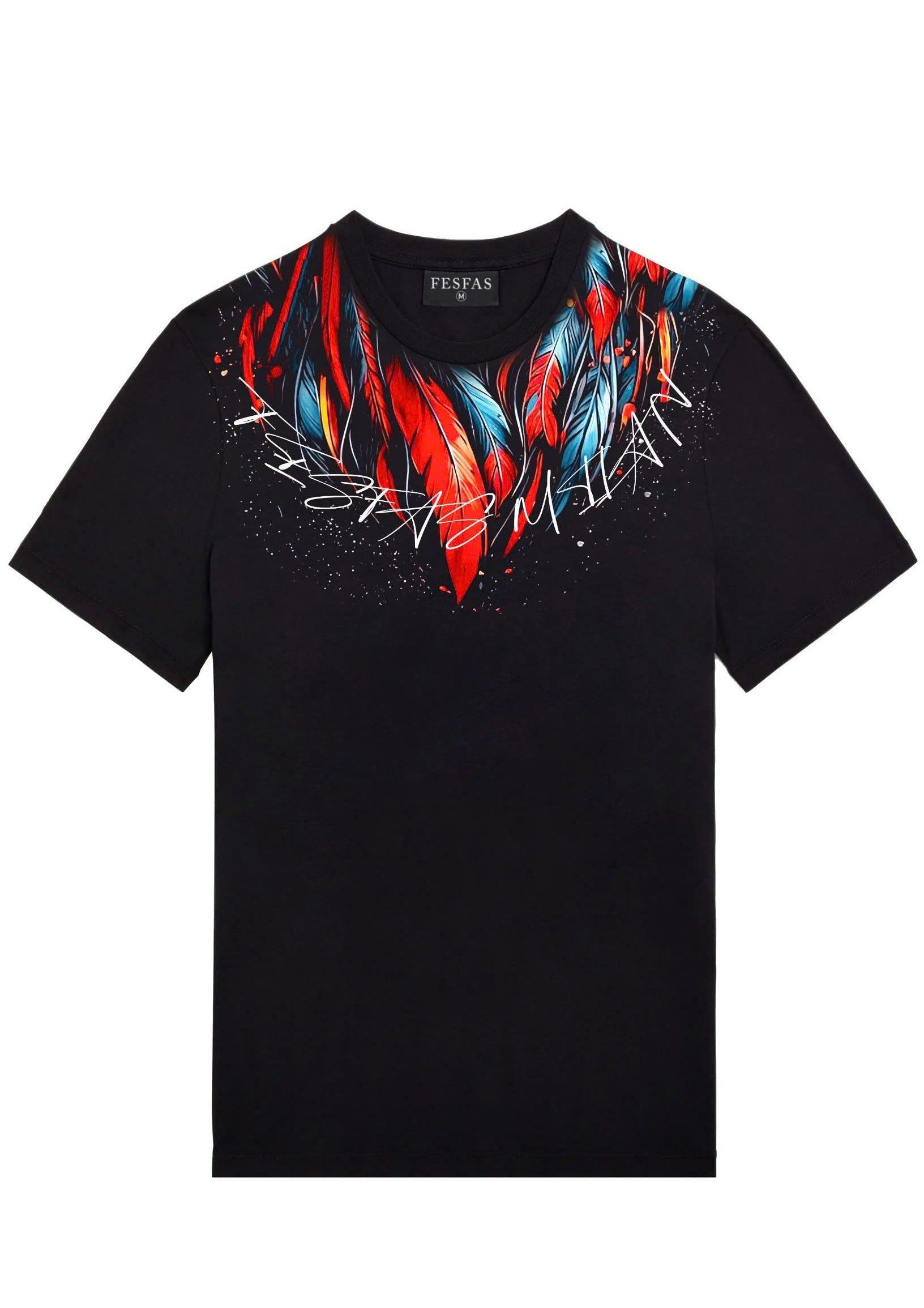 FesFas red feathers-print T-shirt | Black