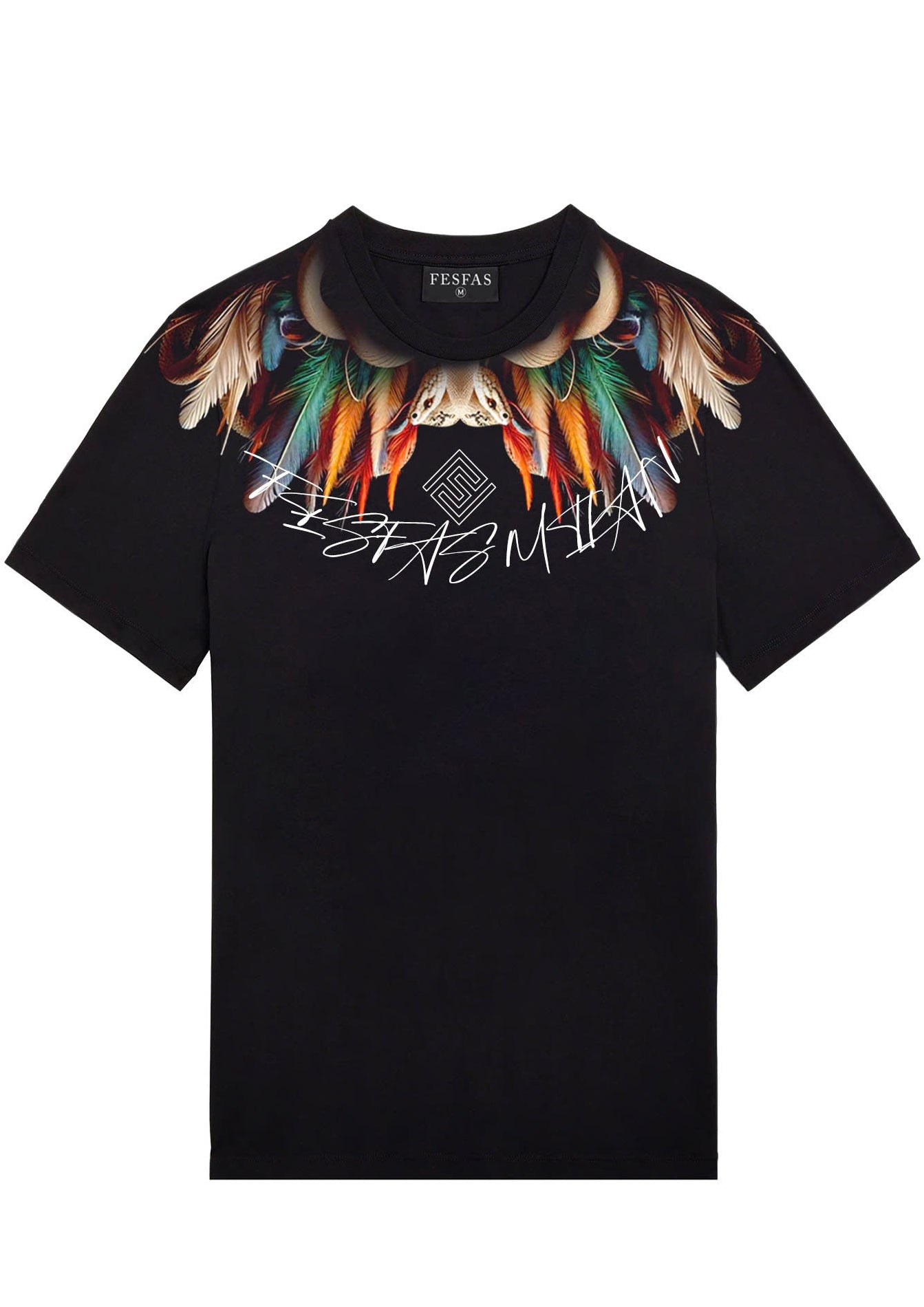 FesFas feathers-print T-shirt | Black | Men