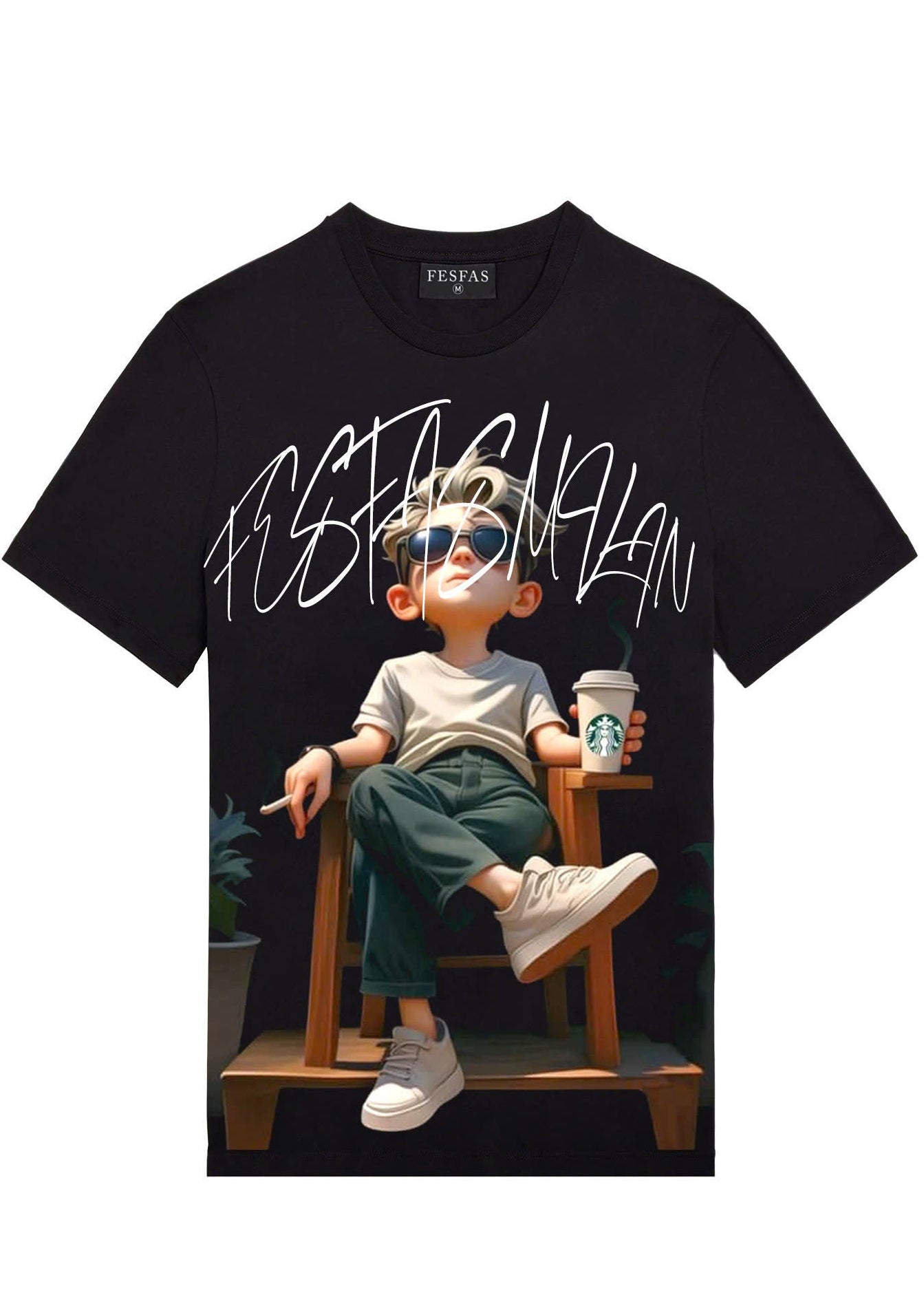 FesFas relax boy-print T-shirt | Black