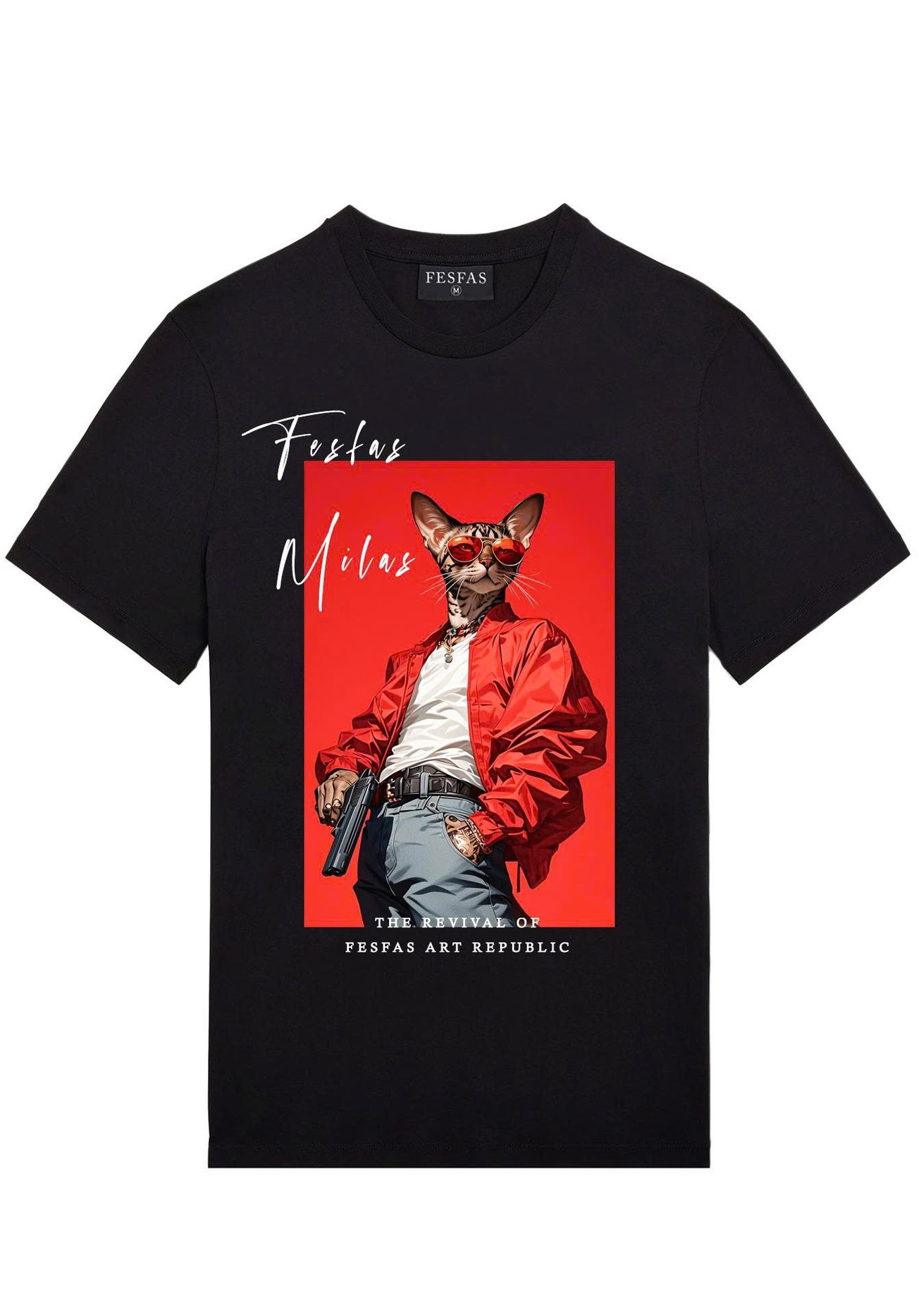 FesFas swag cat-print T-shirt | Black