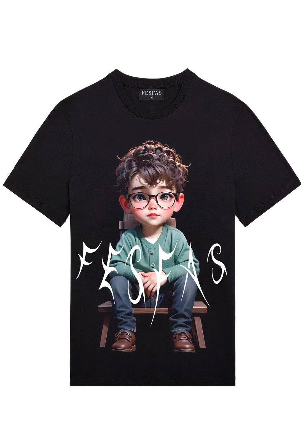 FesFas cute boy-print T-shirt | Black