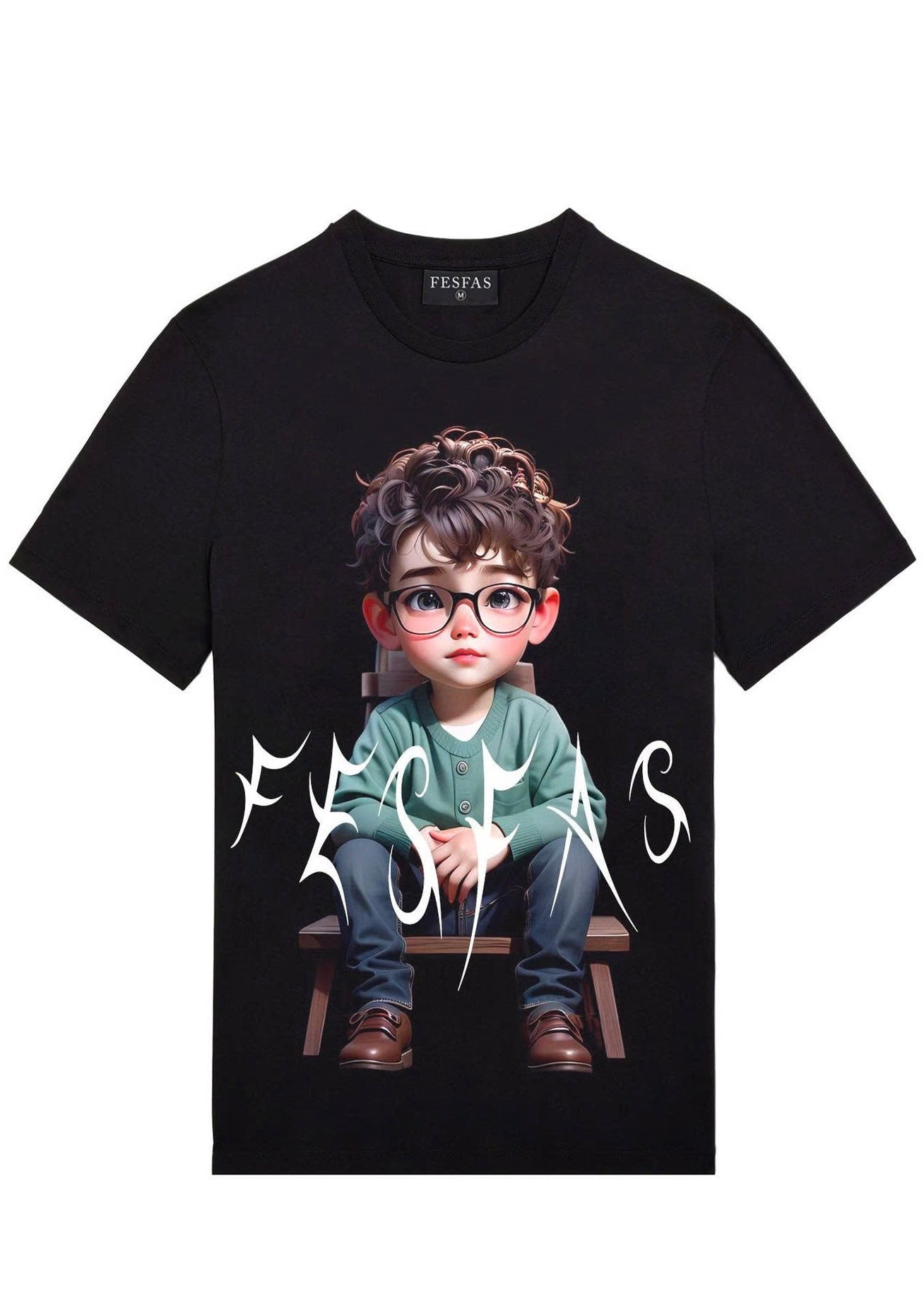 FesFas cute boy-print T-shirt | Black
