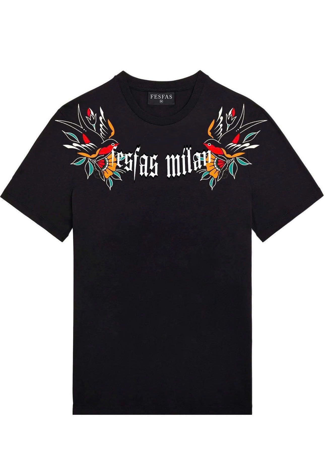 FesFas swallows-print T-shirt | Black