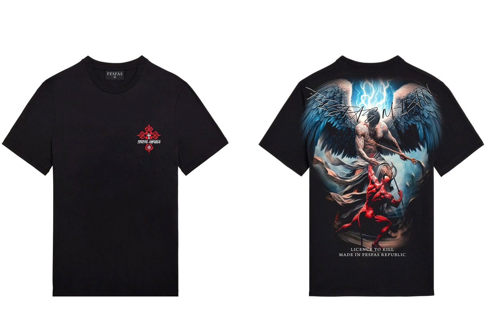FesFas Angel-print T-shirt | Black | Men