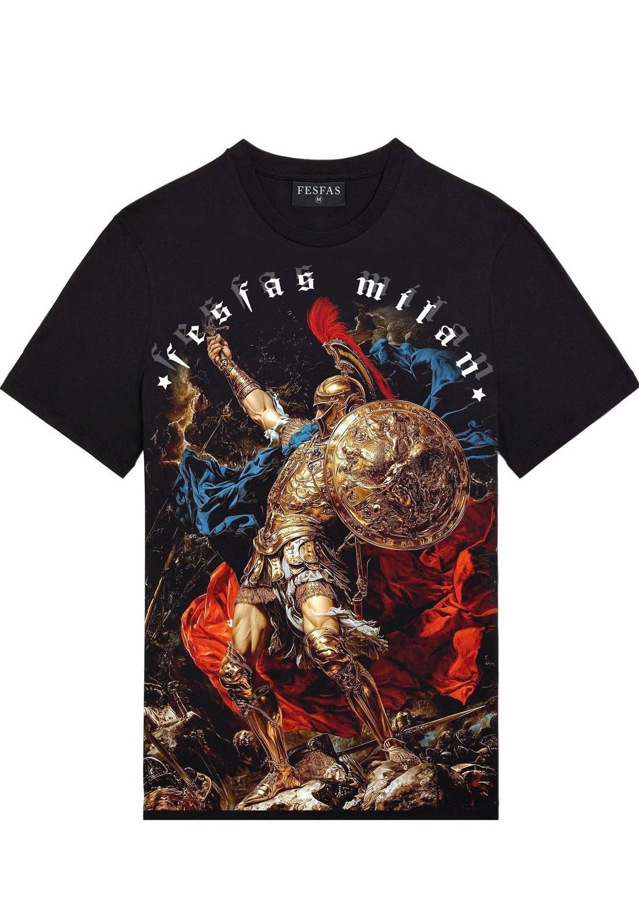 FesFas Roman warrior-print T-shirt | Black