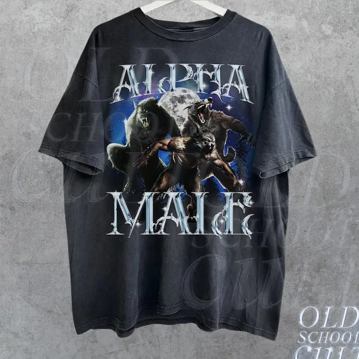 Alpha Male Vintage 90s T-Shirt, Retro Meme Tee, Alpha Wolf Shirt Classic Cotton Top Hoodie, Sweatshirt | GrindPrints.com