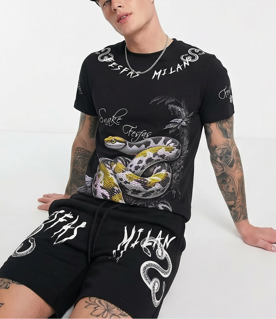 FesFas anaconda-print T-shirt Set | Black