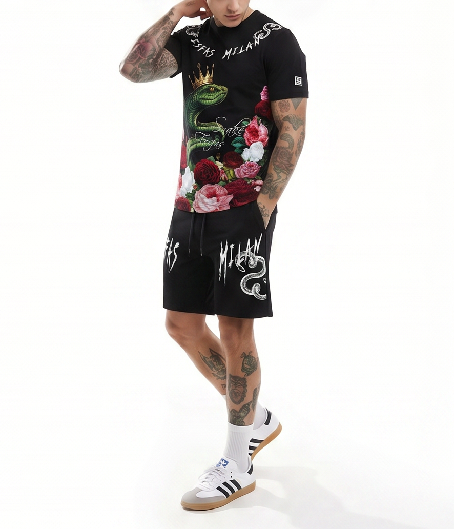 FesFas snake king-print T-shirt Set | Black