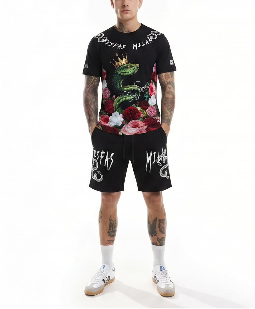 FesFas snake king-print T-shirt Set | Black
