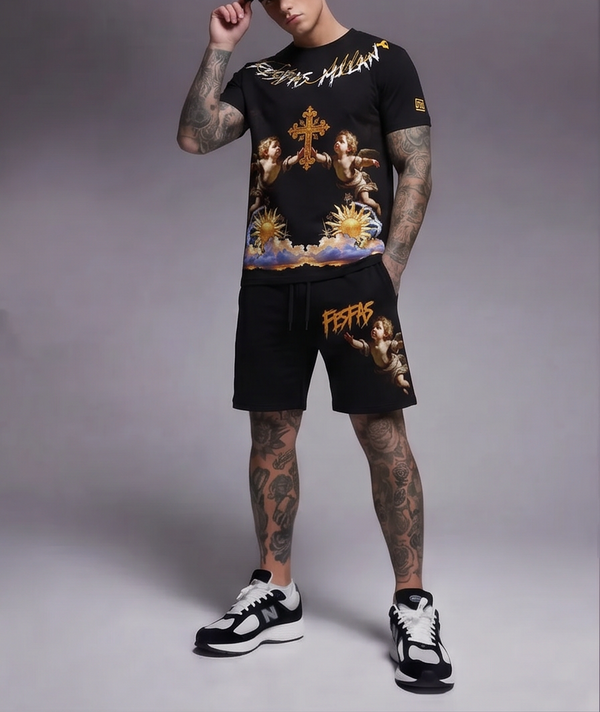 FesFas angels-print T-shirt Set | Black | Men