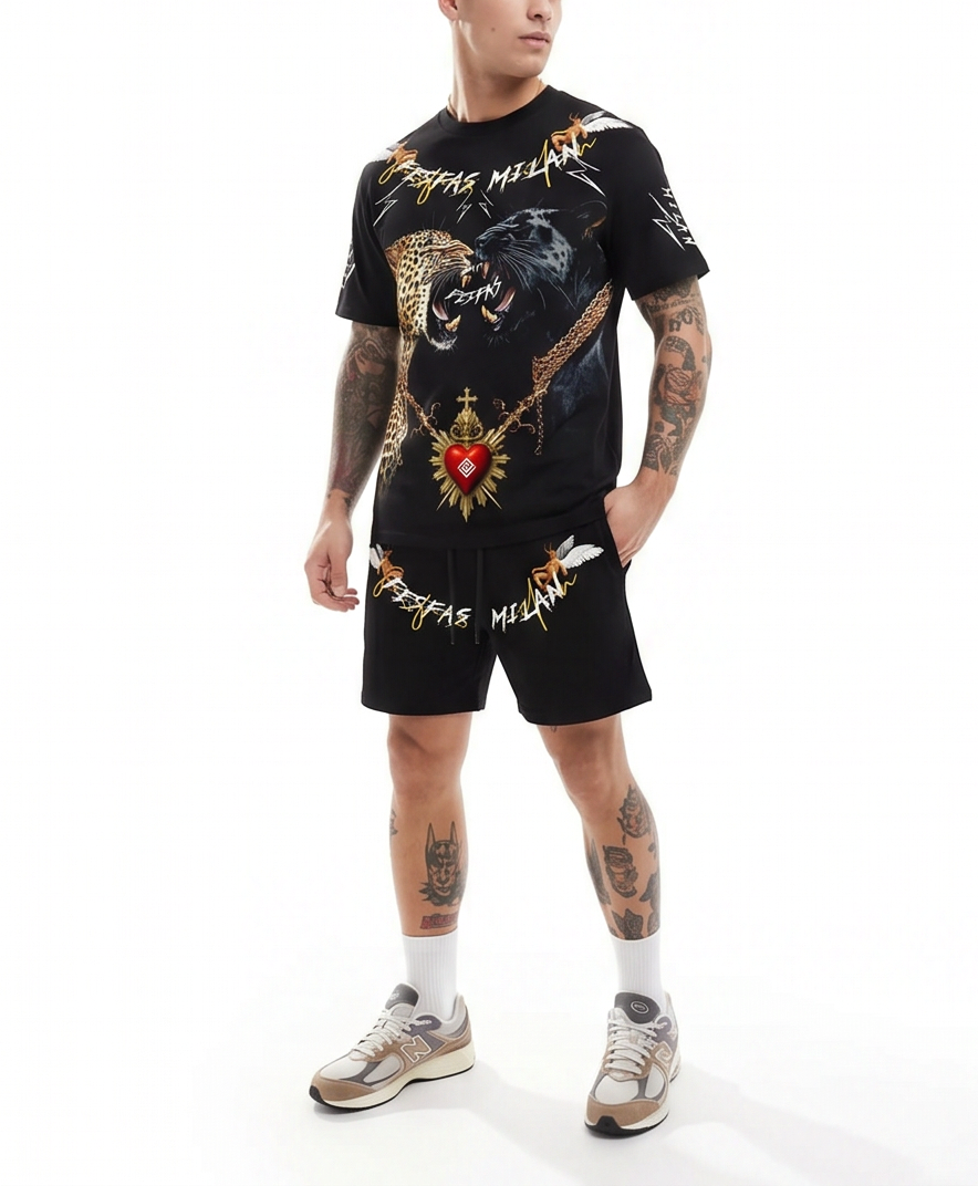 FesFas leopard-print T-shirt Set | Black