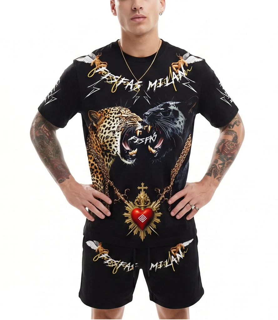 FesFas leopard-print T-shirt Set | Black