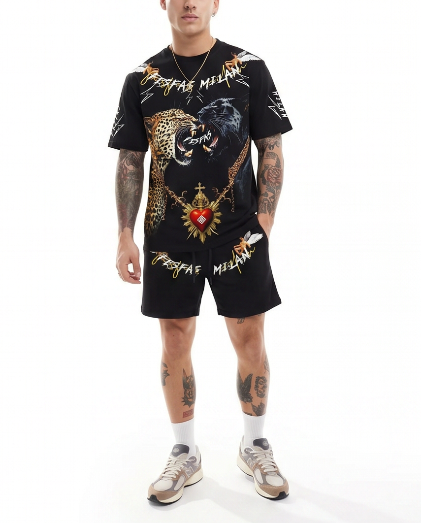 FesFas leopard-print T-shirt Set | Black