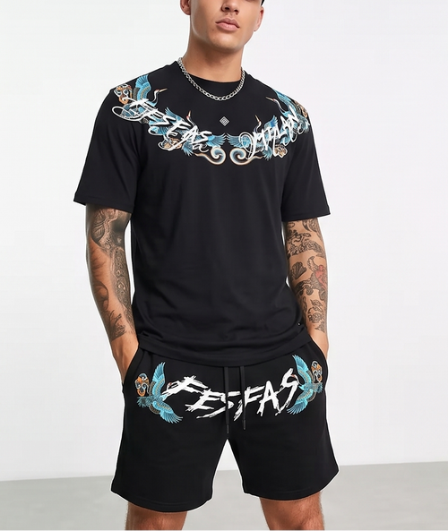 FesFas blue crane-print T-shirt Set | Black | Men