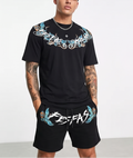 FesFas blue crane-print T-shirt Set | Black