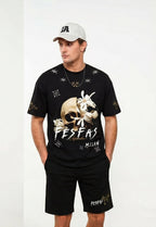 FesFas skull flower-print T-shirt Set | Black