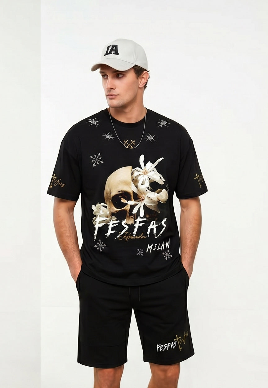 FesFas skull flower-print T-shirt Set | Black