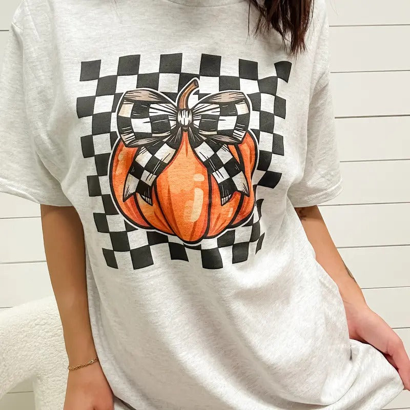 Checkered Pumpkin Graphic Pullover T-Shirts, Hoodie, Sweatshirt | GrindPrints.com