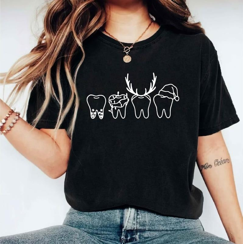 Christmas Teeth T-Shirt, Christmas Dentist Shirt, Merry Christmas Tee, Santa Tooth Tee, Christmas Dentist Student Gift...