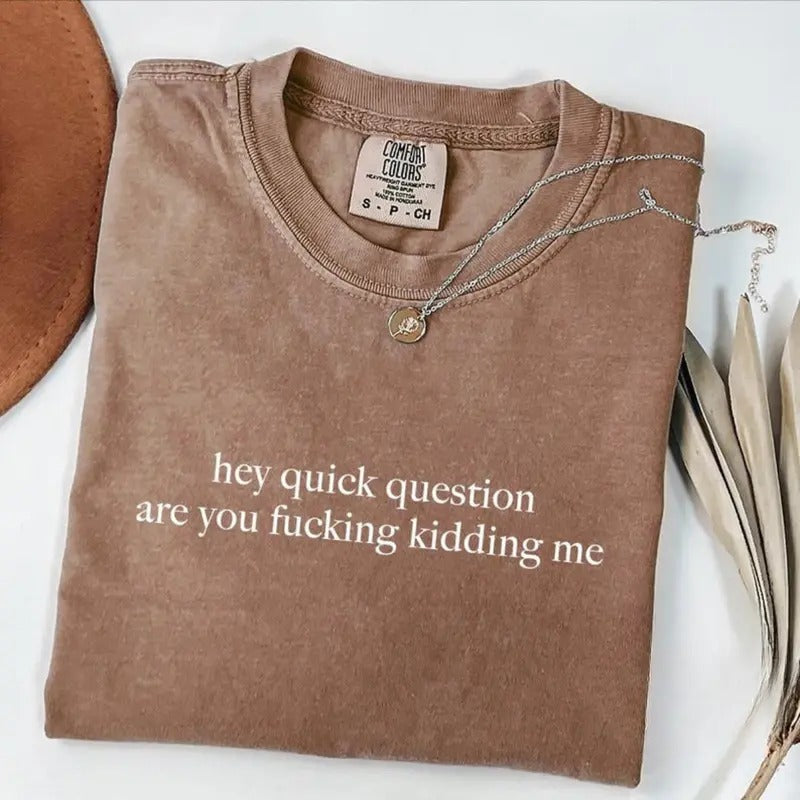 Comfort Colors Hey Quick Question Are You Kidding Me T-Shirt, Funny Humor Shirt, Funny Girls Shirt, Sarcasm Shirt, Trendy...