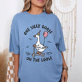 Comfort Colors Silly Goose Women's Short Sleeve Casual Cotton Graphic T-Shirt with "ONE SILLY GOOSE ON THE LOOSE" Design