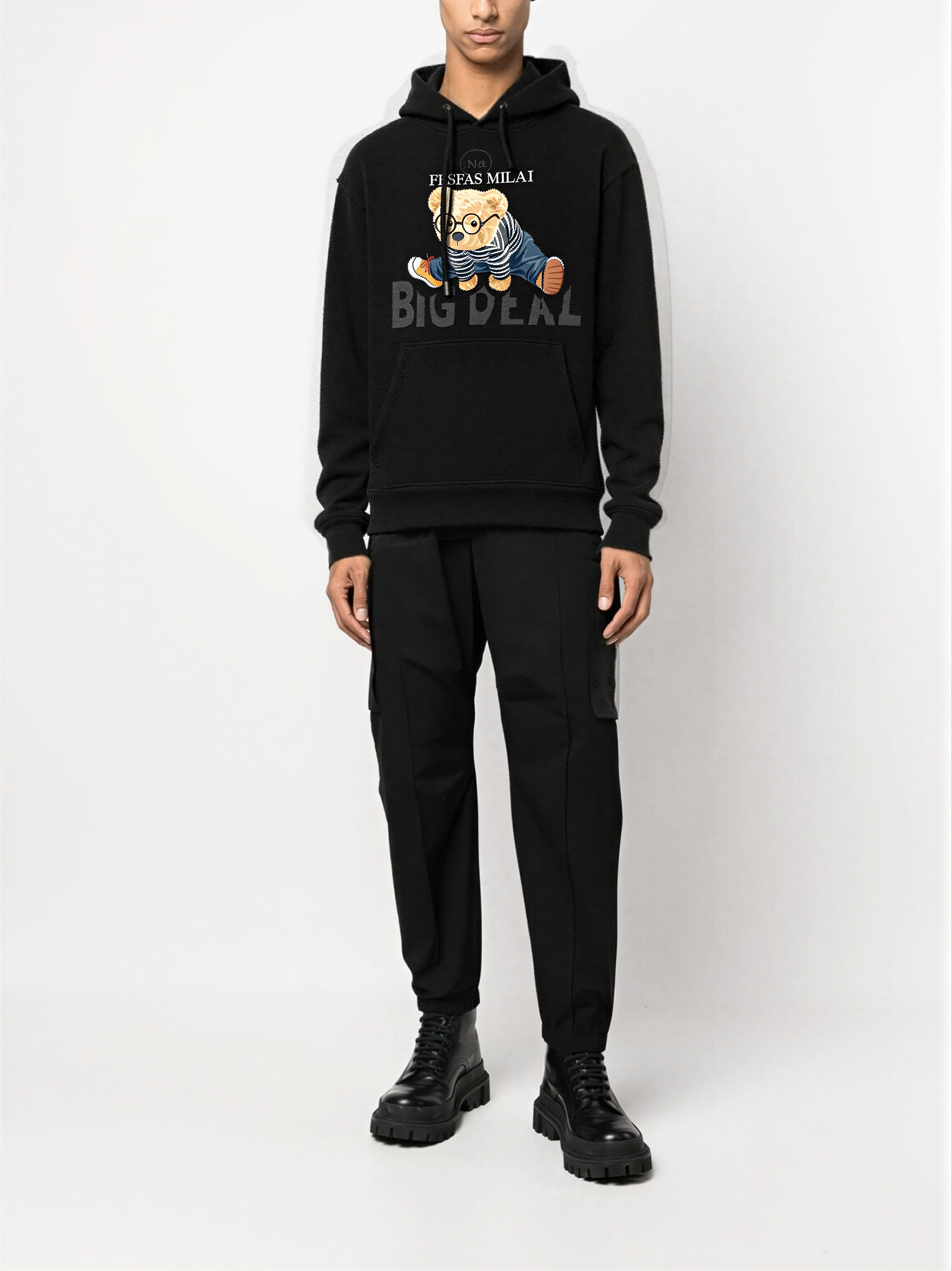 FesFas striped bear-print Hoodie | Black