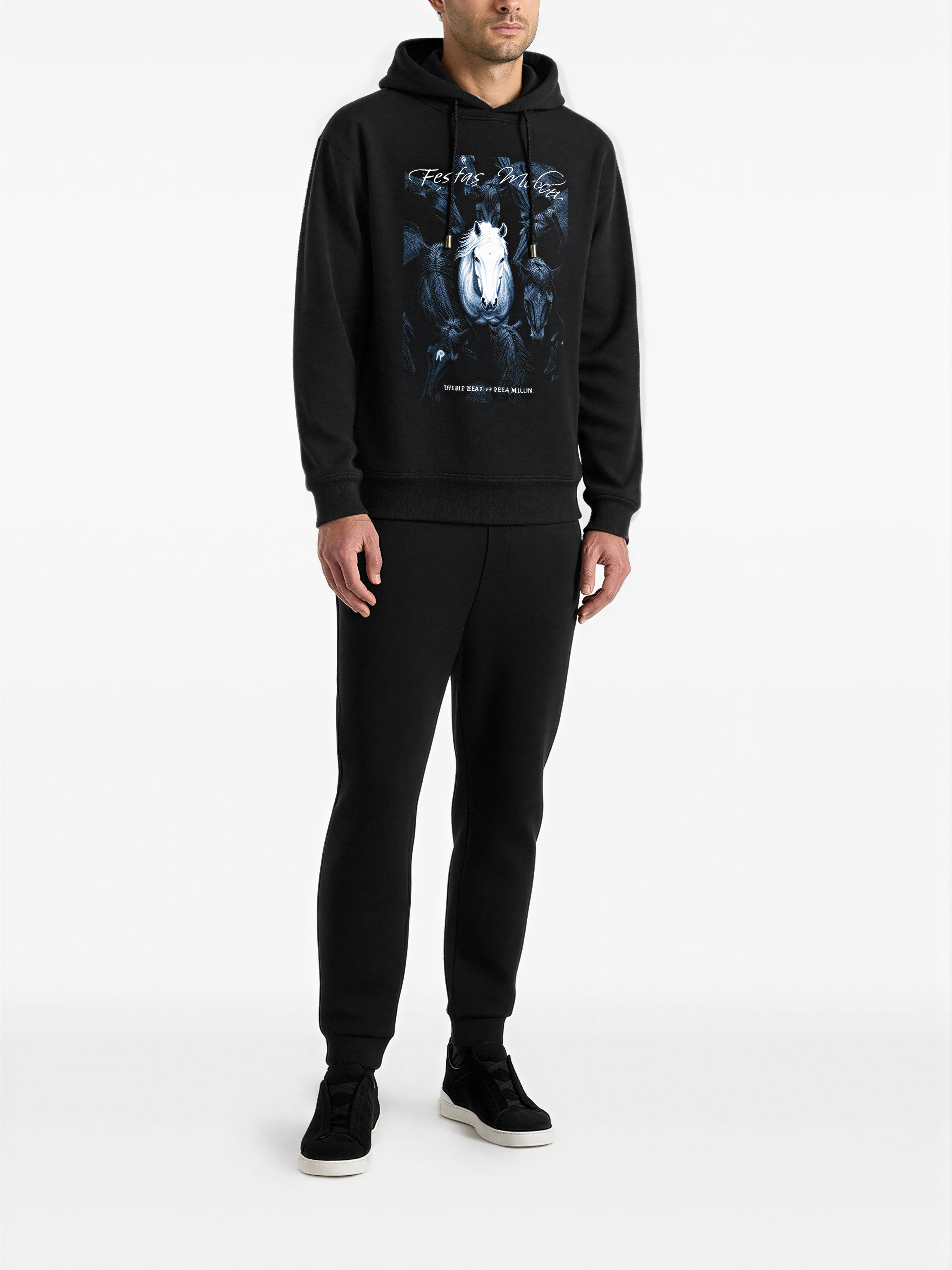 FesFas night horse-print Hoodie | Black