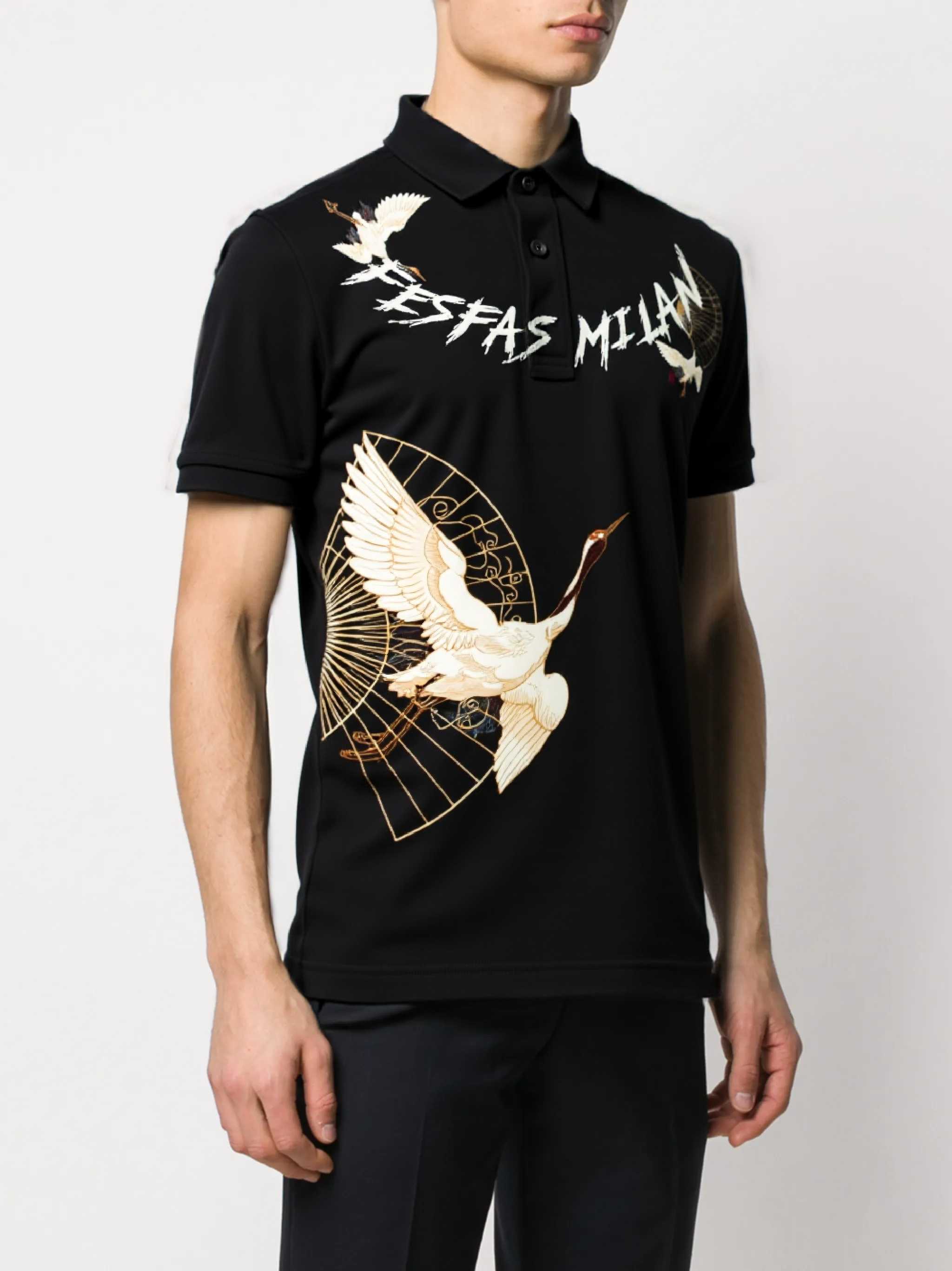 FesFas crane-print Polo Shirt | Black