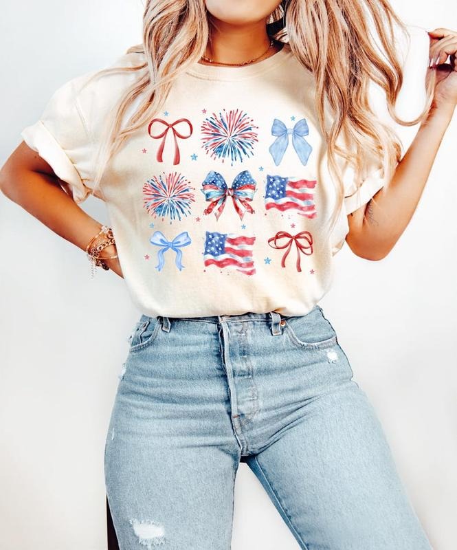 Coquette 4th Of July T-Shirt, Coquette Bow 4th Of July sweatshirt, 4th Of July Shirt, Coquette American Flag, Patriotic...