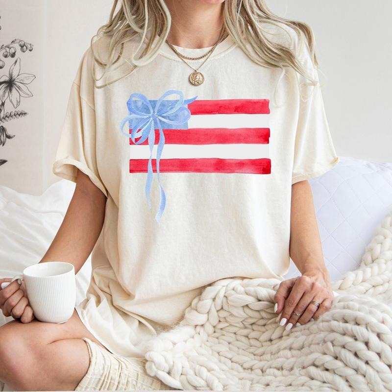 Coquette 4th Of July Tshirt, American Flag Shirt, Women's Shirt, Retro 4th Of July Shirt, Trendy Summer Shirts, Coquette...