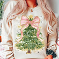 Coquette Glitter Christmas Tree, Watercolor Christmas Tree Girly, Merry Christmas Coquette Bow Tree, Christmas Lights...