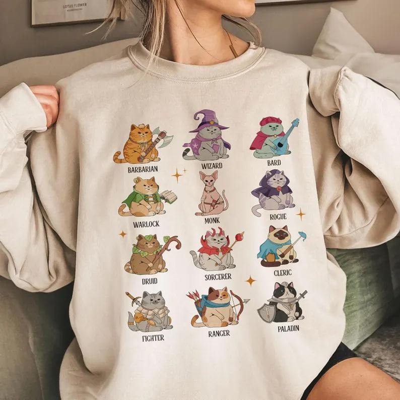 Dungeons And Cats Sweatshirt, Dungeons and Dragons Shirt, DND Shirt, DND Cat Shirt, Dungeons Game Tshirt, Retro DnD Tee,...