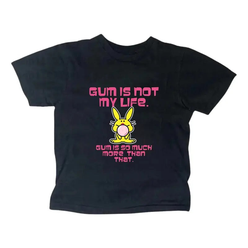 Funny Happy Bunny Baby Tee - Gothic Emo Girl Top - Y2K Streetwear - Women's Casual Cotton Short Sleeve Gift