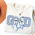 God is Good Blue Chinoiserie Shirt, Coquette Bow Tee, Floral Religious, Toile College letters, faith shirt, christian,...