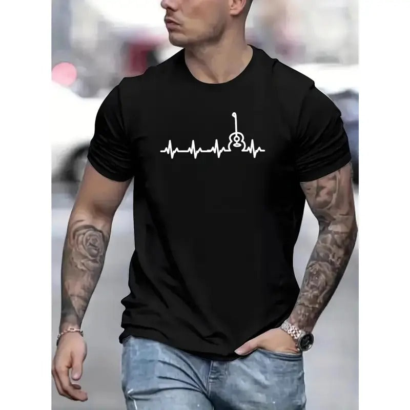 Guitar Print T Shirt, Tees For Men, Casual Short Sleeve T-shirt For Summer Made in USA Hoodie, Sweatshirt | GrindPrints.com