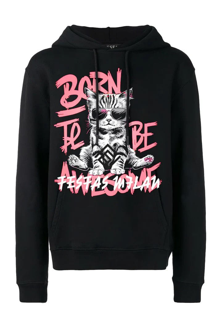 FesFas Cat-print Hoodie | Black