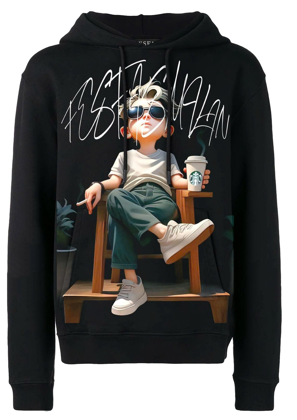 FesFas Boy-print Hoodie Set | Black